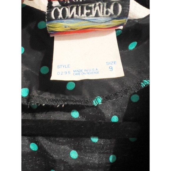 Vintage Contempo Casuals Retro Polka Dot Wrap Button Dress 9 Green Black 90s - Picture 4 of 10